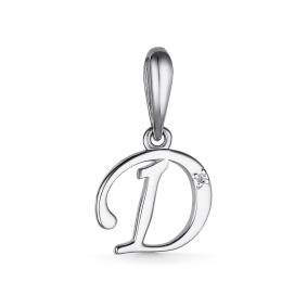 Серебряная подвеска-буква Д АЛЬКОР с бриллиантом 03-3582/000Б-00 03-3582/000Б-00 фото