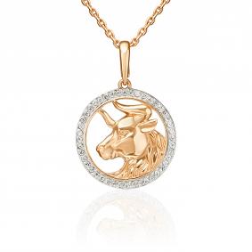 Золотая подвеска Знак зодиака Телец Platina с фианитом 03-3641-01-401-1110 03-3641-01-401-1110 фото