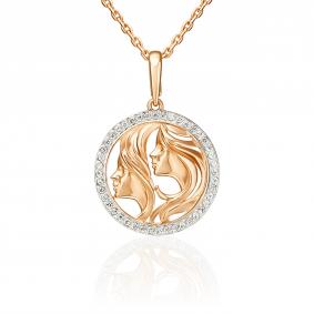 Золотая подвеска Знак зодиака Близнецы Platina с фианитом 03-3641-02-401-1110 03-3641-02-401-1110 фото