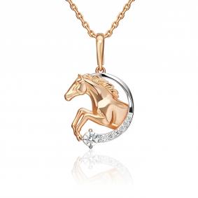 Золотая подвеска Символ года Лошадь Platina с фианитом 03-3719-00-401-1110 03-3719-00-401-1110 фото