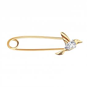 Золотая булавка Золотые узоры 03-3790 с цирконием 03-3790 фото