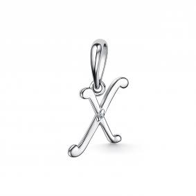 Серебряная подвеска-буква Х АЛЬКОР с бриллиантом 03-3992/000Б-00 03-3992/000Б-00 фото