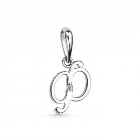 Серебряная подвеска-буква Ф АЛЬКОР с бриллиантом 03-3993/000Б-00 03-3993/000Б-00 фото