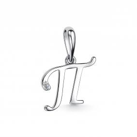 Серебряная подвеска-буква П АЛЬКОР с бриллиантом 03-3994/000Б-00 03-3994/000Б-00 фото