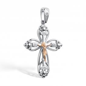 Серебряная подвеска-крест АЛЬКОР с золотой накладкой и бриллиантом 03-4075/000Б-00 03-4075/000Б-00 фото