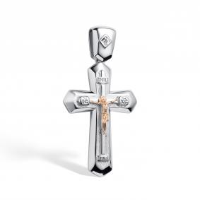 Серебряная подвеска-крест АЛЬКОР с золотой накладкой и бриллиантом 03-4076/000Б-00 03-4076/000Б-00 фото