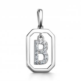 Серебряная подвеска-буква В АЛЬКОР с фианитом 03-4378/00КЦ-00 03-4378/00КЦ-00 фото