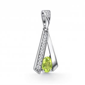 Серебряная подвеска АЛЬКОР 03-4723/00ХР-00 с фианитом и хризолитом 03-4723/00ХР-00 фото