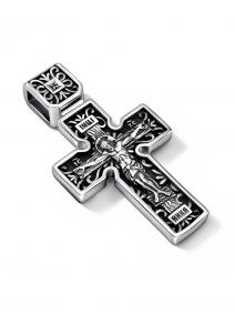 Подвеска-крест из черненого серебра Распятие Христово АЛЬКОР с бриллиантом 03-4750/000Б-09 03-4750/000Б-09 фото