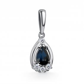 Серебряная подвеска АЛЬКОР 03-6110/000С-00 с фианитом и сапфиром 03-6110/000С-00 фото