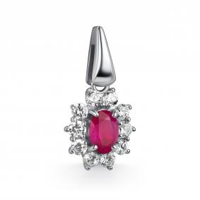 Серебряная подвеска АЛЬКОР 03-6116/000Р-00 с фианитом и рубином 03-6116/000Р-00 фото