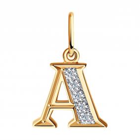 Золотая подвеска-буква А SOKOLOV с фианитом 031093 031093 фото