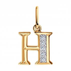 Золотая подвеска-буква Н SOKOLOV с фианитом 031099 031099 фото