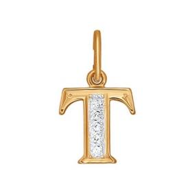 Золотая подвеска-буква Т SOKOLOV с фианитом 031102 031102 фото