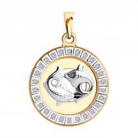 Золотая подвеска Знак зодиака Рыбы SOKOLOV с фианитом 032502 032502 фото