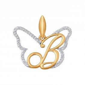 Золотая подвеска-буква В SOKOLOV с фианитом 034685 034685 фото