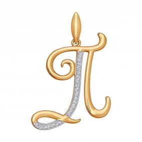 Золотая подвеска-буква П SOKOLOV с фианитом 034710 034710 фото