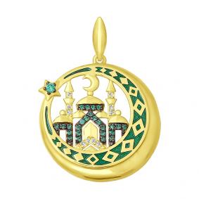 Подвеска из лимонного золота SOKOLOV 034836-2 с фианитом и эмалью 034836-2 фото