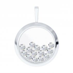 Подвеска из белого золота SOKOLOV с плавающим фианитом 034926-3 034926-3 фото