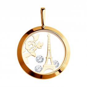 Золотая подвеска SOKOLOV с подвижным фианитом Swarovski и минеральным стеклом 035322 035322 фото