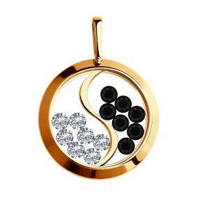 Золотая подвеска SOKOLOV с подвижным фианитом и минеральным стеклом 035684 035684 фото