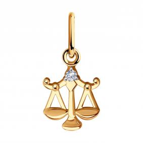 Золотая подвеска Знак Зодиака Весы SOKOLOV с фианитом 036366 036366 фото