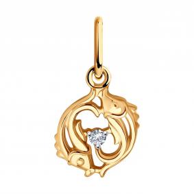 Золотая подвеска Знак зодиака Рыбы SOKOLOV с фианитом 036371 036371 фото