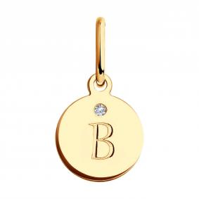 Золотая подвеска-буква В SOKOLOV с фианитом 036382 036382 фото