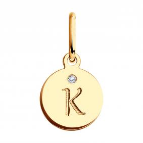 Золотая подвеска буква К SOKOLOV с фианитом 036383 036383 фото