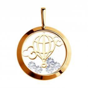 Золотая подвеска SOKOLOV с подвижным фианитом и минеральным стеклом 036634 036634 фото