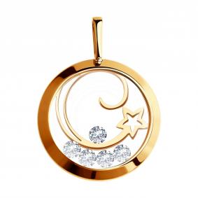 Золотая подвеска SOKOLOV с подвижным фианитом и минеральным стеклом 036651 036651 фото