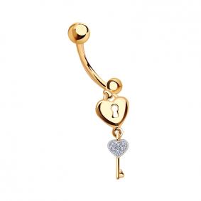 Золотой пирсинг в пупок Золотые узоры с фианитом 04-0093 04-0093 фото