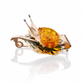 Золотая брошь Platina 04-0155-00-271-1110-46 с янтарём и эмалью 04-0155-00-271-1110-46 фото