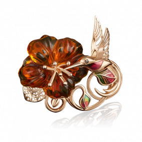 Золотая брошь Platina 04-0160-00-272-1110-46 с фианитом, янтарём и эмалью 04-0160-00-272-1110-46 фото