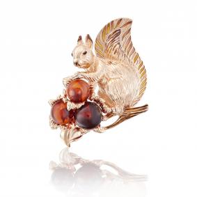 Золотая брошь Platina 04-0180-00-271-1110-46 с янтарём и эмалью 04-0180-00-271-1110-46 фото