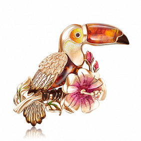 Золотая брошь Platina 04-0184-00-271-1110-58 с янтарём и эмалью 04-0184-00-271-1110-58 фото