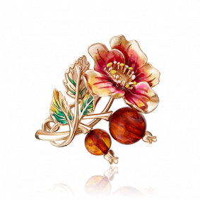 Золотая брошь Platina 04-0185-00-271-1110-46 с янтарём и эмалью 04-0185-00-271-1110-46 фото