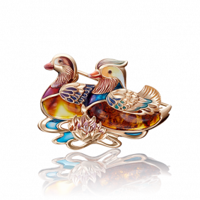 Золотая брошь Platina с витражной эмалью и янтарём 04-0199-00-271-1110-46 04-0199-00-271-1110-46 фото