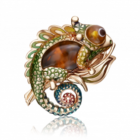 Золотая брошь Platina 04-0209-00-271-1110-58 с янтарём и эмалью 04-0209-00-271-1110-58 фото