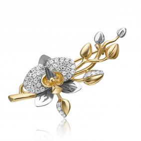 Брошь из комбинированного золота Platina 04-0214-00-401-1121-48 с фианитом 04-0214-00-401-1121-48 фото