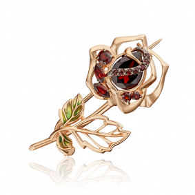 Золотая брошь Platina 04-0237-00-204-1110-57 с гранатом и эмалью 04-0237-00-204-1110-57 фото