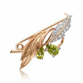 Золотая брошь Platina 04-0238-00-243-1110-46 с топазом и хризолитом 04-0238-00-243-1110-46 фото