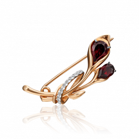 Золотая брошь Platina 04-0239-00-264-1110-57 с топазом и гранатом 04-0239-00-264-1110-57 фото
