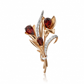 Золотая брошь Platina 04-0247-00-264-1110-57 с топазом и гранатом 04-0247-00-264-1110-57 фото