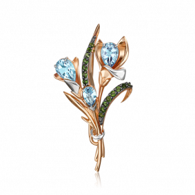 Золотая брошь Platina 04-0247-00-713-1110-57 с топазом и хромдиопсидом 04-0247-00-713-1110-57 фото