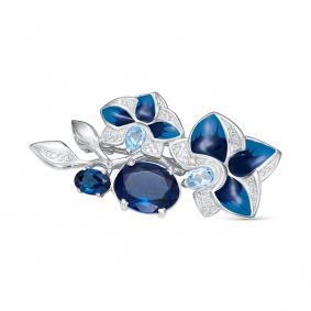 Серебряная брошь АЛЬКОР 04-0922/0М75-00 с топазом, фианитом, миксом камней и Лондон топазом 04-0922/0М75-00 фото