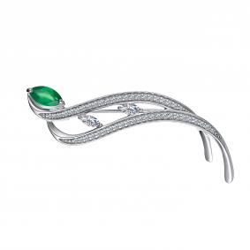 Серебряная брошь АЛЬКОР 04-3604/00АГ-00 с фианитом и агатом 04-3604/00АГ-00 фото