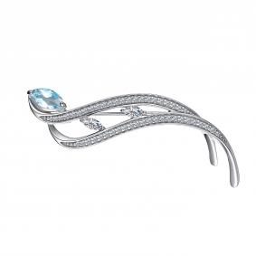 Серебряная брошь АЛЬКОР 04-3604/00ТБ-00 с топазом и фианитом 04-3604/00ТБ-00 фото