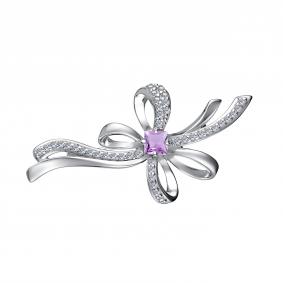 Серебряная брошь АЛЬКОР 04-3605/00АМ-00 с фианитом и аметистом 04-3605/00АМ-00 фото