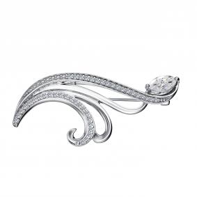Серебряная брошь АЛЬКОР 04-3606/00ГХ-00 с фианитом и горным хрусталём 04-3606/00ГХ-00 фото